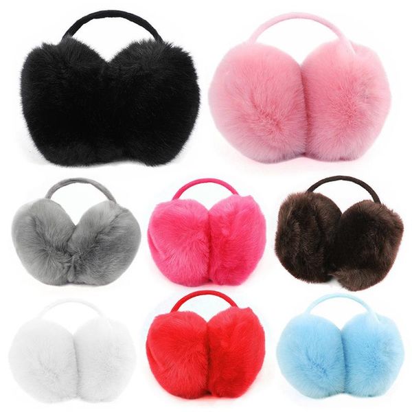 

berets 2021 winter faux fur earmuff solid color children ear warmer classic fluffy cover plush fuzzy warm big earmuffs, Blue;gray