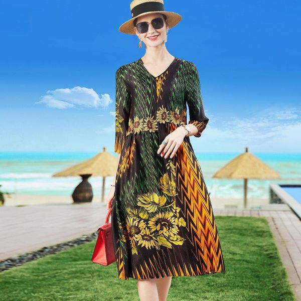 

spring summer vintage print mulberry silk midi dress 2021 casual loose 4xl plus size women elegant bodycon party vestidos dresses, Black;gray