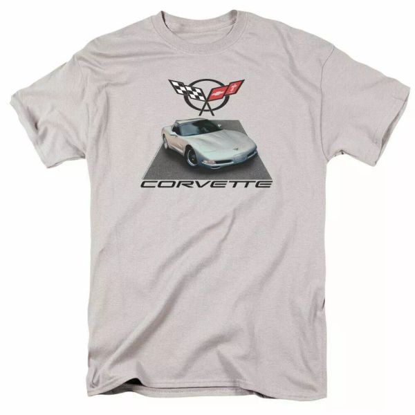 

chevrolet silver 01 vette t shirt mens licensed classic car tee corvette silver, White;black