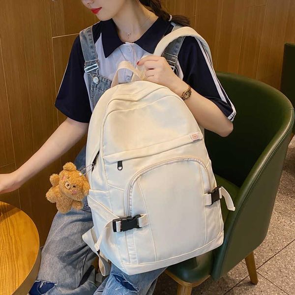 

backpack female bow-pocket buckle bag back simple color solid for student