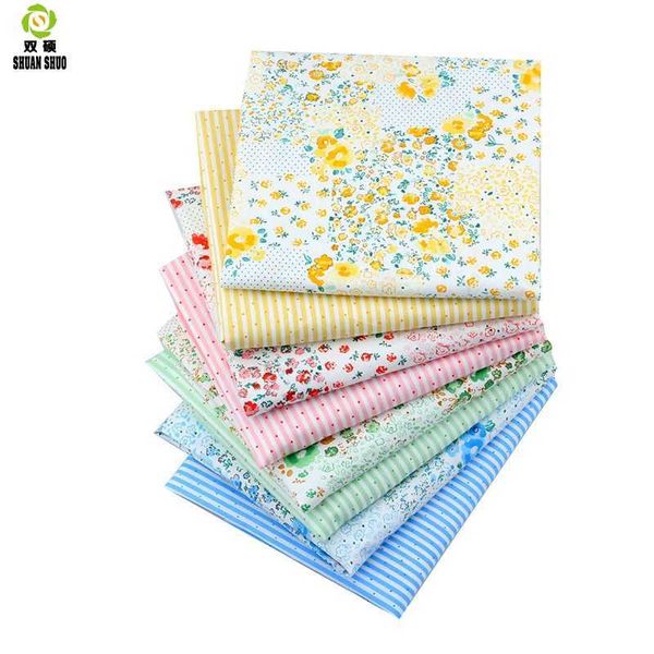 Shuanshuo Floral Stripe Tecido de Algodão Pano de Tecido de Handmade DIY Quilting Costura Folhas de Babychildren Vestido 40 * 50cm 8 pçs / lote 210702