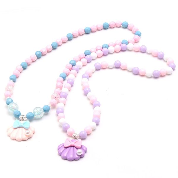 

cute shell pendant elastic beads necklaces colorful girls child bubblegum beaded necklace birthday gifts jewelry, Red;brown