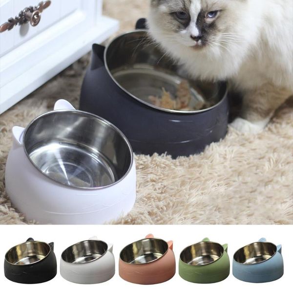 

cute cat and dog bowl to protect the cervical spine 15 degree oblique mouth pet stainless steel fall-resistant bowls & feeders