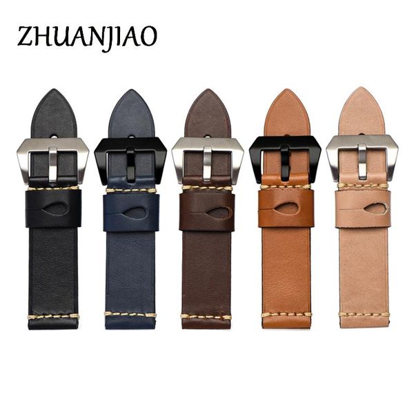 

watch bands italian bovine belt hand stitching oil wax thread rough ore 20 22 24 26mm black and brown needle buckle, Black;brown