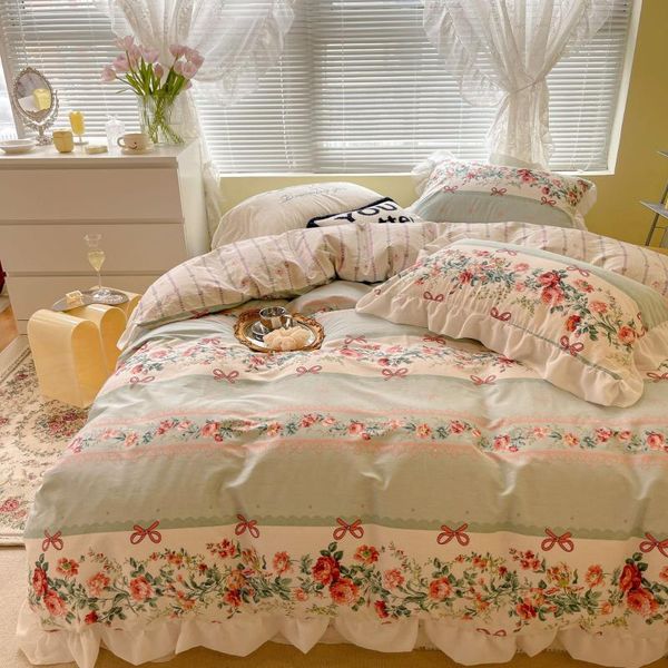 

bedding sets french chiffon lace ins bed girl broken cotton four piece set