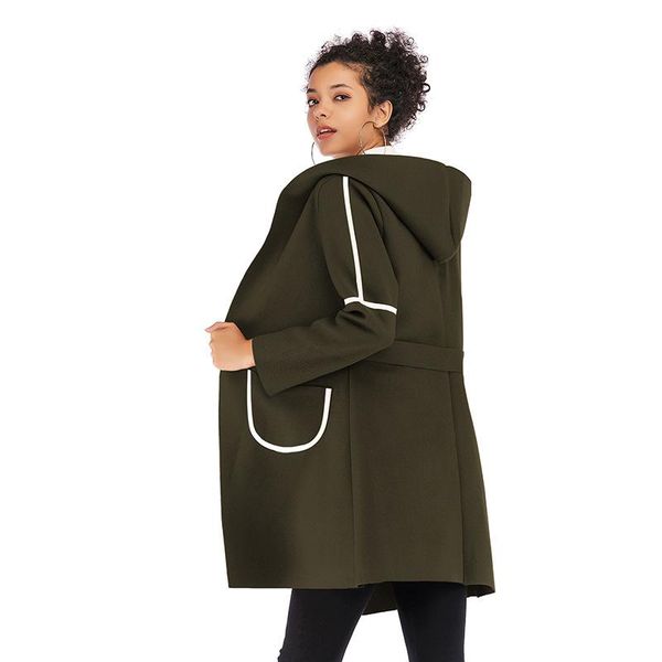 

women's wool & blends woman coats winter autumn long coat hooded slim trench, Black