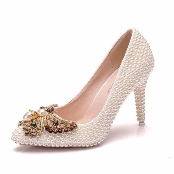 

dress shoes designer women pumps wedding party banquet pu rhinestones slip on 9.5cm thin high heels pointed toe butterfly-knot, Black