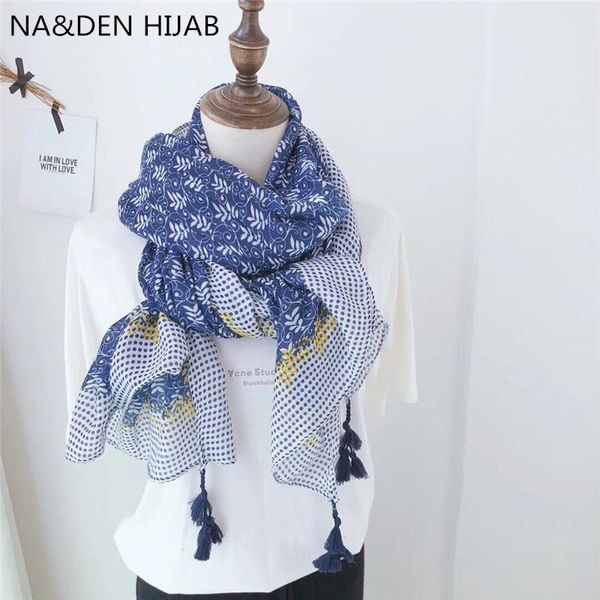 

scarves 2021 summer design scarf print leaves tassel 1 color hijab part scarfs women and shawls shimmer fashion islamic, Blue;gray