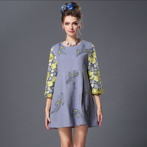 

two piece dress plus size 4xl 5xl women's clothes dressed 2015 fashion brand woman autumn in hollow casual winter embroidery wool dress, White