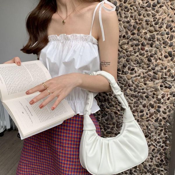 

evening bags simple solid color women handbags purses fashion all-match female underarm half-moon bag ladies pleated pu leather shoulder
