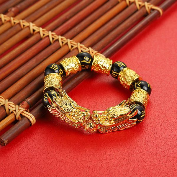 

men's fashion sand gilded dragon bracelet, Black