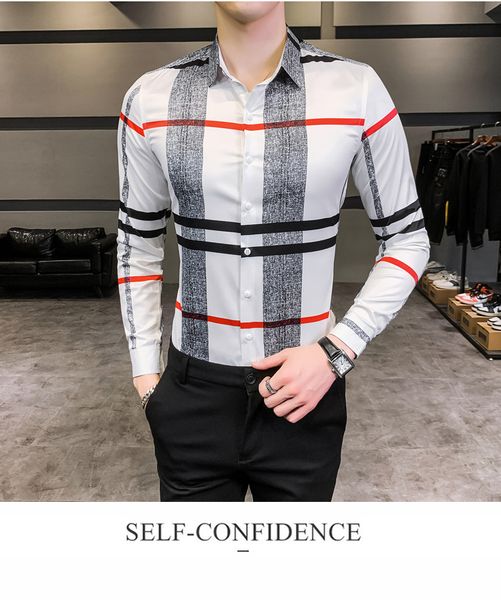 Camicia Camicetta sociale streetwear Camisa Masculina Camicia casual da uomo di design coreano primaverile Camicie eleganti da uomo slim fit a maniche lunghe