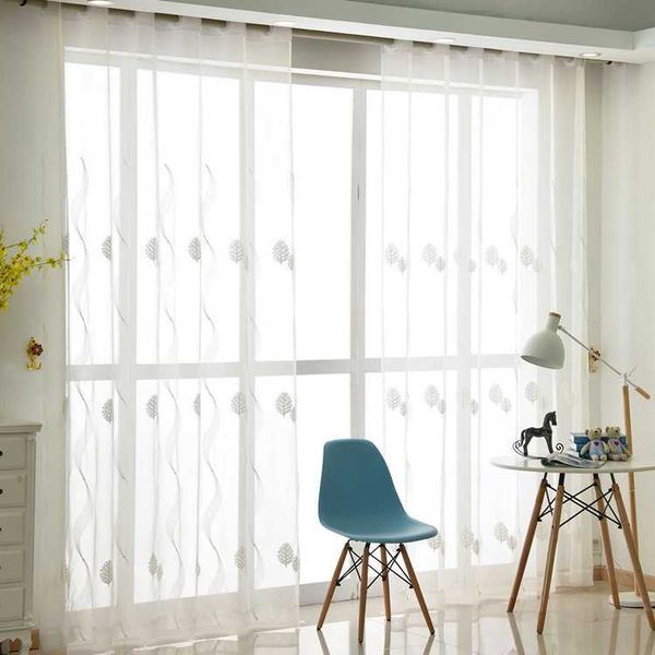 

curtain & drapes modern embroidered tulle window curtains for living room bedroom leaf sheer voile kitchen blind door custom