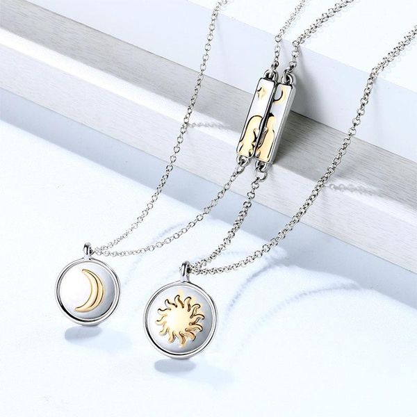 

pendant necklaces light luxury niche gilt design sun, moon and stars couple necklace for men women with clavicle chain valentine's day, Silver