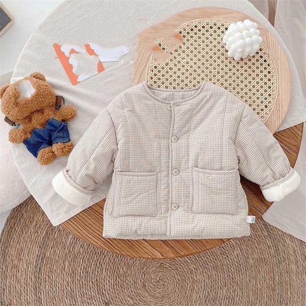 

winter boys and girls plaid fleece thicken quilted coats kids thick warm o-neck jackets 211203, Blue;gray