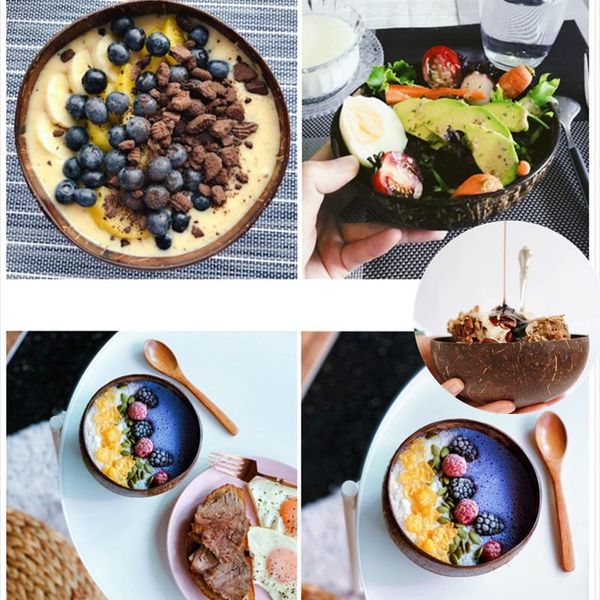 

1/2pc natural coconut bowl fruit decoration salad noodle wooden rice craft creative kitchen tableware bowls