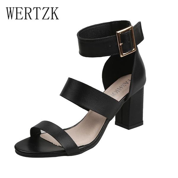 

dress shoes women's sandals concise style france romantic elegant ladies pumps plus size ankle buckle strap modern female block heels, Black