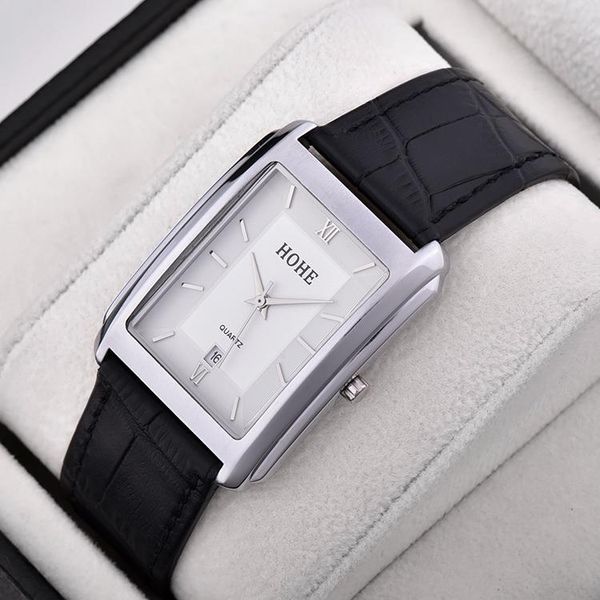 

wristwatches korean style men's watch rectangular ultra-thin waterproof belt quartz calendar students business leisure, Slivery;brown