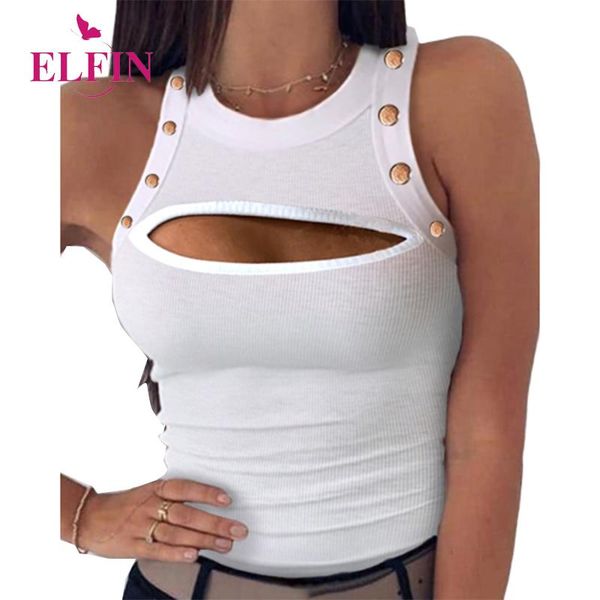 

women's t-shirt summer white hollow out o neck women sleeveless buttons tshirt ladies casual slim punk bottoming tee sj5982r