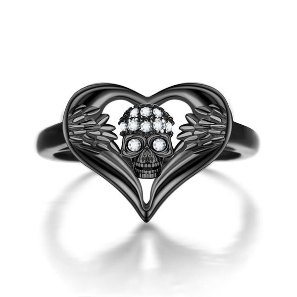 

cluster rings heart angel skull love zircon crystals ring women wedding jewelry drop, Golden;silver