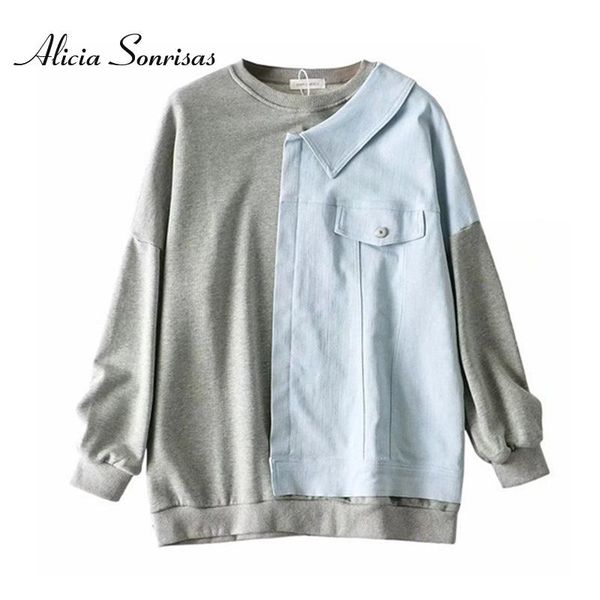 

women's hoodies & sweatshirts korean crewneck sweatshirt women 2021 casual fashion colorblock autumn winter o-neck splice streetwear to, Black