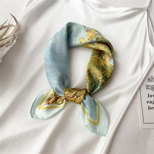 

scarves silk headband square scarf for women neckerchief female foulard shawl headscarf ribbon head wrap hair bands 2021 bandana, Blue;gray