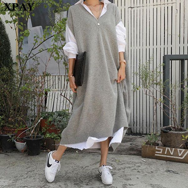 

women sweater dress one piece korean batwing sleeve maxi knit sweate dresses vintage elegant winter woman knitted sweaters casual, Black;gray