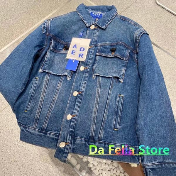 

men's jackets ader error denim jacket men women 1:1 hight quality streetwear blue adererror cowboy coat back collar patch, Black;brown