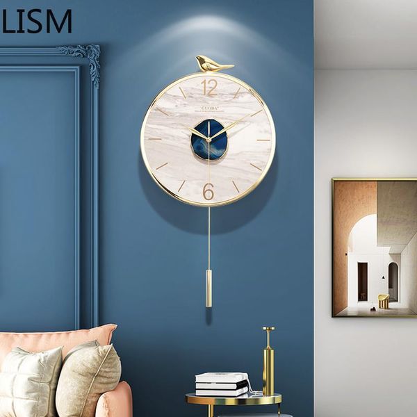 

wall clocks clock mechanism with pendulum quartz silent living room modern design nordic luxury atmospheric agate bird saat