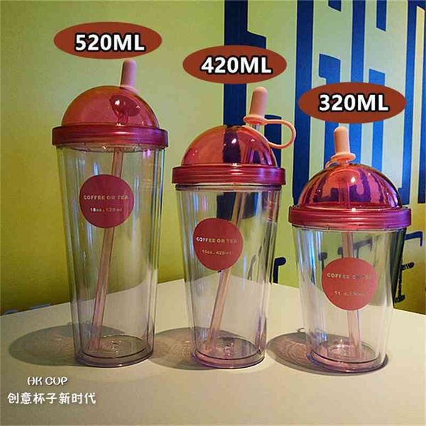 

ainme summer simple creative personality coffee milk tea double plastic drinking juice straw cup