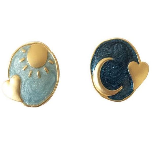

stud creative design sun moon asymmetric earrings geometric round resin heart jewelry gifts for women girl, Golden;silver