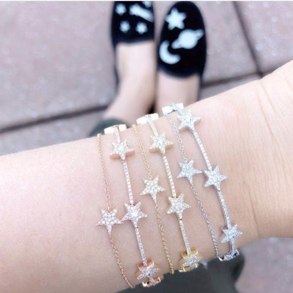 

charm bracelets fashion geometric star bar link chain bracelet for women girl valentine lovely gift cz charming style nice jewe, Golden;silver