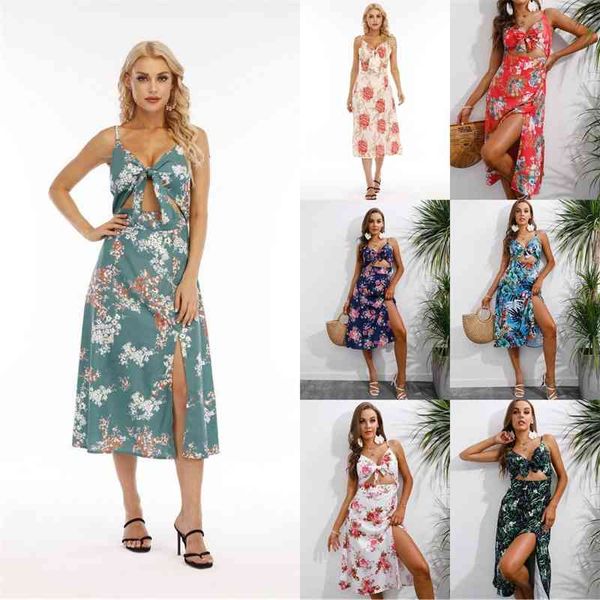 

new color 2021 new deep v suspender printed women's butterfly dew back dress, White;black