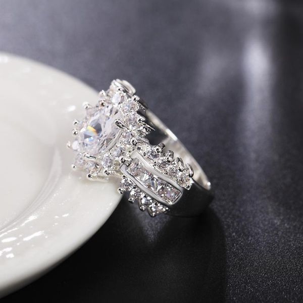

wedding rings 925 sterling silver zircon shiny ring classic big diamond ladies fashion engagement party gift pendant jewelry, Slivery;golden