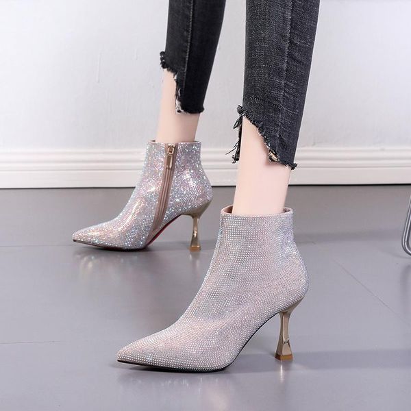

boots female women shoes 8cm heels ladies autumn rhinestone for girls high vrouwen laarzen, Black