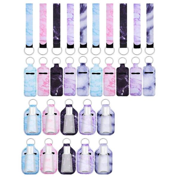 

keychains 30 pieces travel bottle keychain holder chapstick reusable containers set with wristlet lanyards, Silver