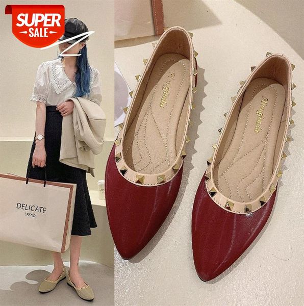 

women's shoes rivet flat sole pointed toe casual shallow peas #ow7e, Black