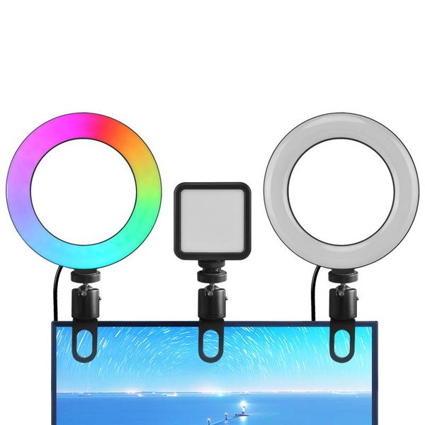 

flash heads 16cm rgb video conference lighting clipon ring light clip on webcam camera lamp for lapmakeup pographic