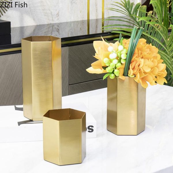 

vases european metal golden romantic dining table family vase modern luxury hexagon flower arrangement home decoration