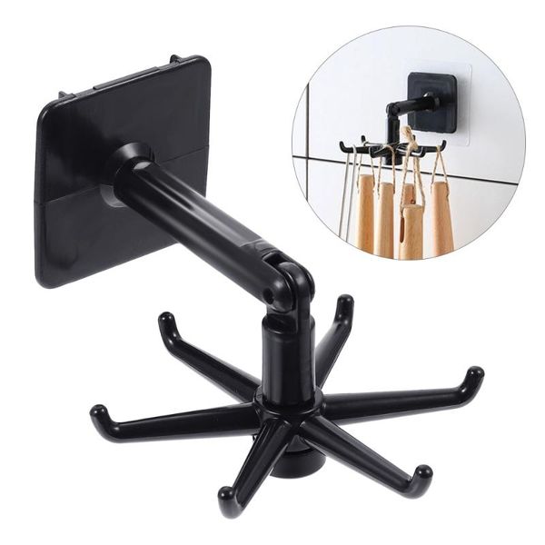 

set 4pcs multi-function rotating hooks punch storage hangers (black) & rails