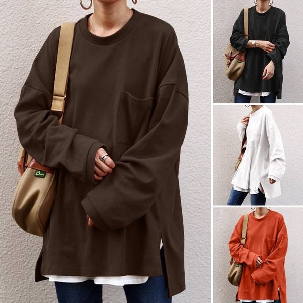 

women's hoodies & sweatshirts hoodies plus size fashion split autumn casual long sleeve pullovers female o neck tuni dmit, Black