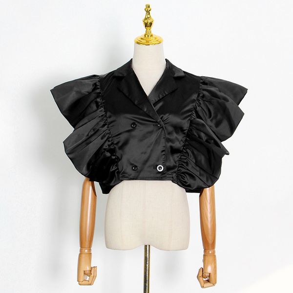 

[ewq] women blackjacket new exaggerated flying sleeves short cardigan double breasted shirt fashion tide summer 16f1047 210423, Black;brown