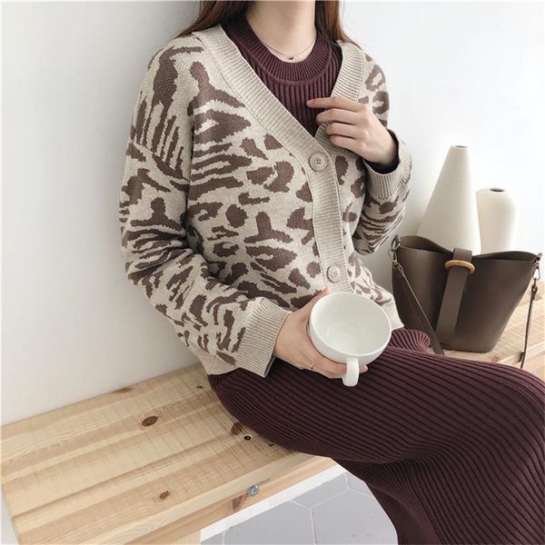 

women's sweaters casual lazy leopard cardigan sweater, White;black