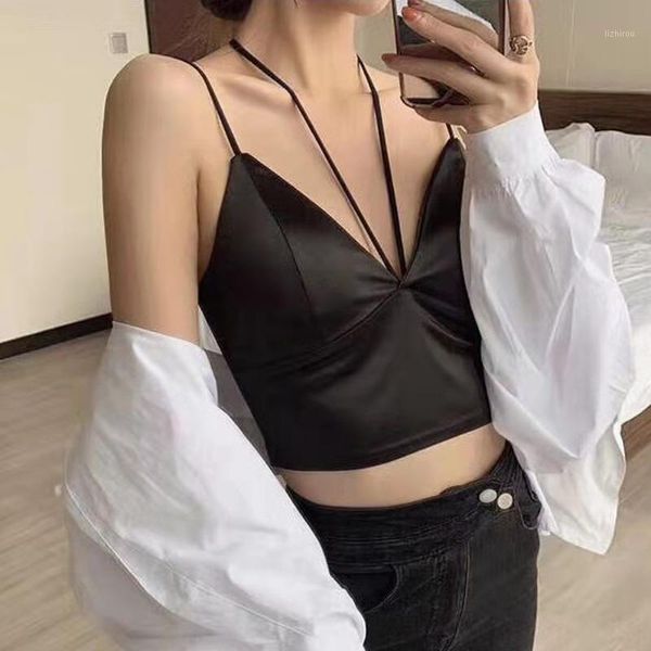 

camisoles & tanks women crop push up bras lingerie wirless bra strap vest wrap chest underwear silk smooth plunge bralette, Black;white