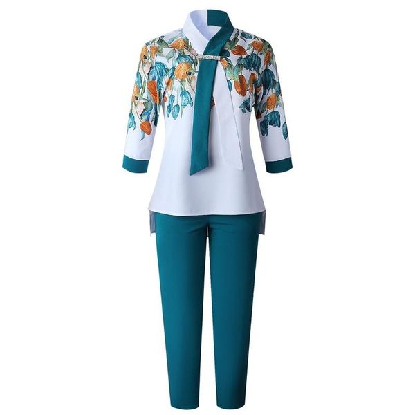 

piece sets africa clothing women plus size pant suits ladies business office shirt and pants african set for ethnic, Red