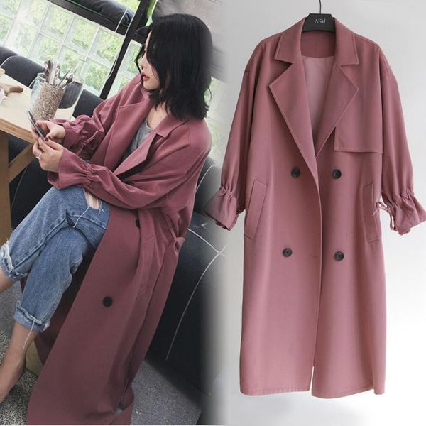 

women's trench coats office lady slim long for women turn-down collar full sleeve european double breasted designer wind breaker, Tan;black