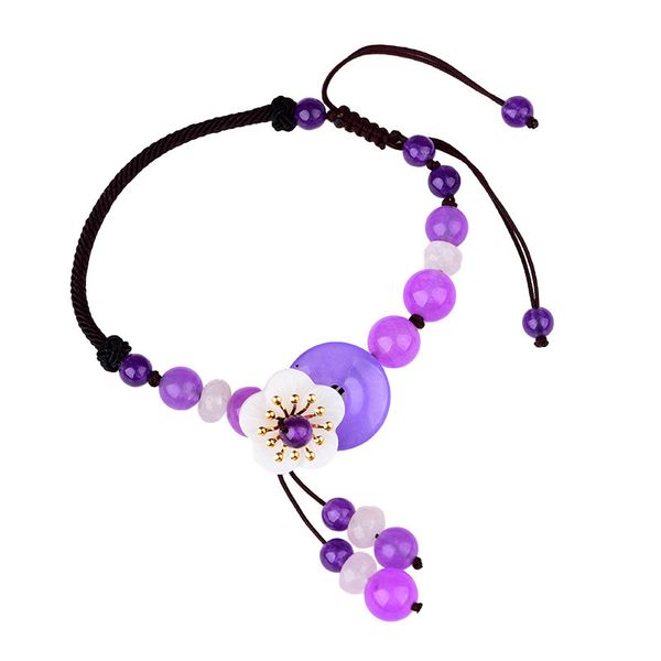 

jade stone jadeite emerald flower anklets charm jewellery fashion accessories chinese carved amulet gifts for women men purple, Red;blue