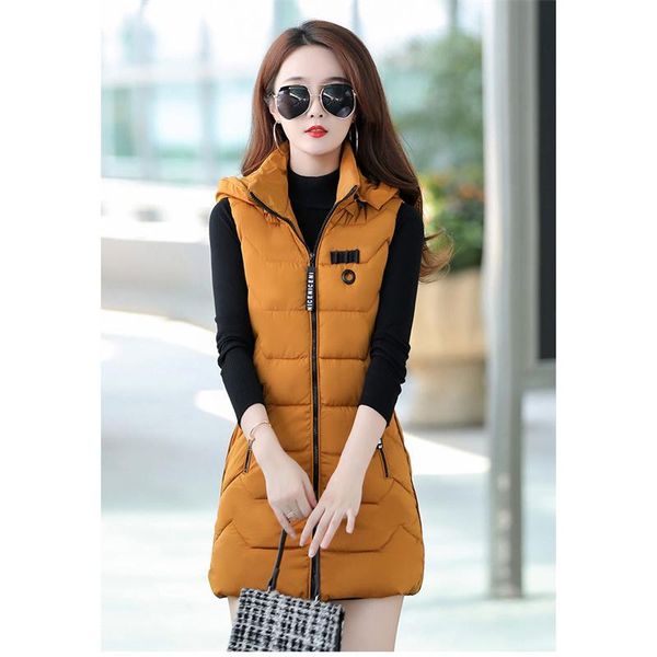 

women's vests winter plus size vest coat women korean fashion slim thick warm long hooded cotton jacket, Black;white