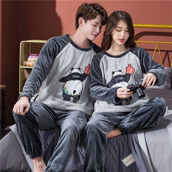 

autumn winter coral velvet couple pajamas set plus size home clothes suit casual pyjama sleepwear pajama mujer 211126, Black;red