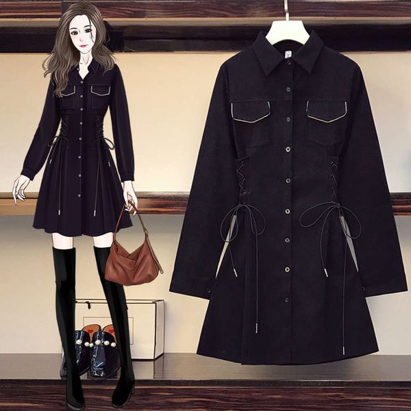 

casual dresses dress spring large women's fat sister french hepburn style small black uj9d, Black;gray